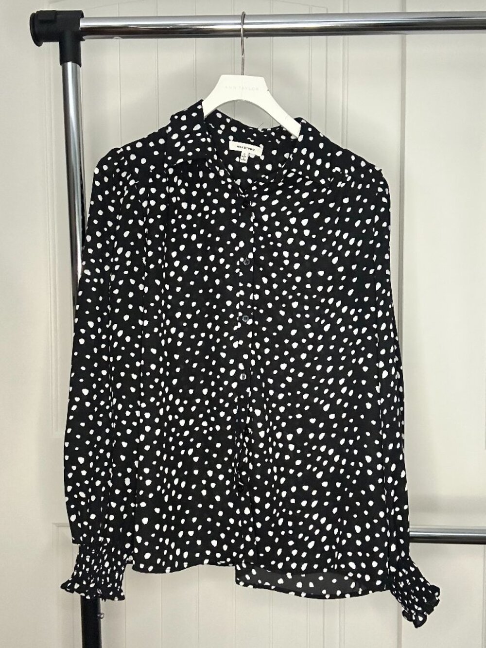 Max Studio Black Polka Dot Button-Up Blouse | size small